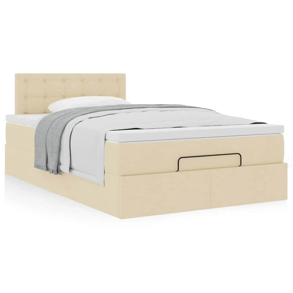 osmannisk sengeramme med madras 120x190 cm stof cremefarvet - Image 4