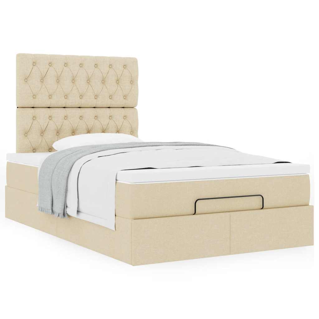 osmannisk sengeramme med madras 120x190 cm stof cremefarvet - Image 4