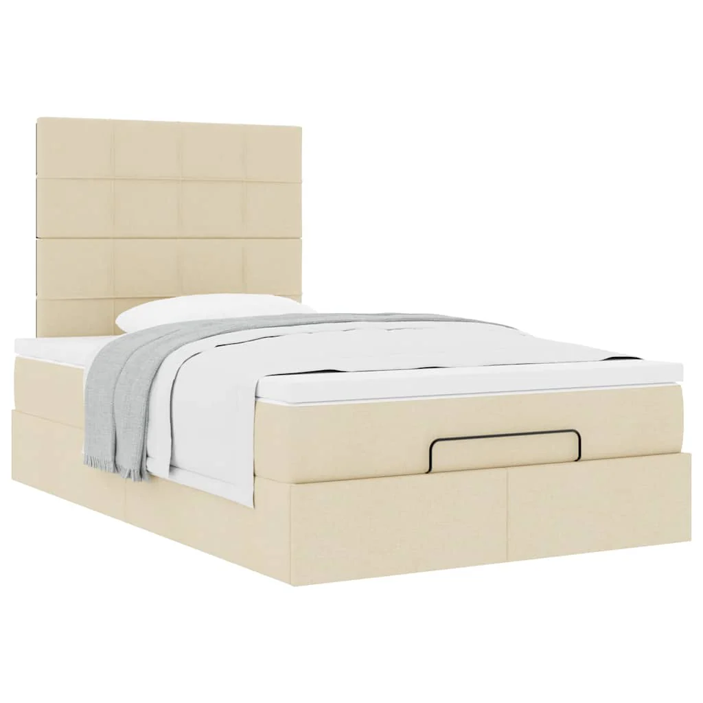 osmannisk sengeramme med madras 120x190 cm stof cremefarvet - Image 5