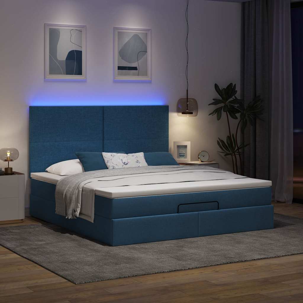 osmannisk sengeramme med madras 180x200 cm stof blå - Image 3