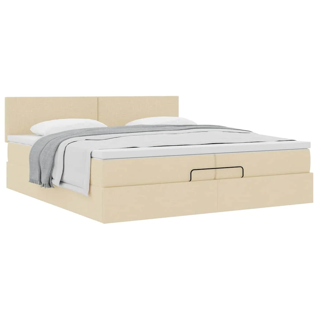 osmannisk sengeramme med madras 200x200 cm stof cremefarvet - Image 5