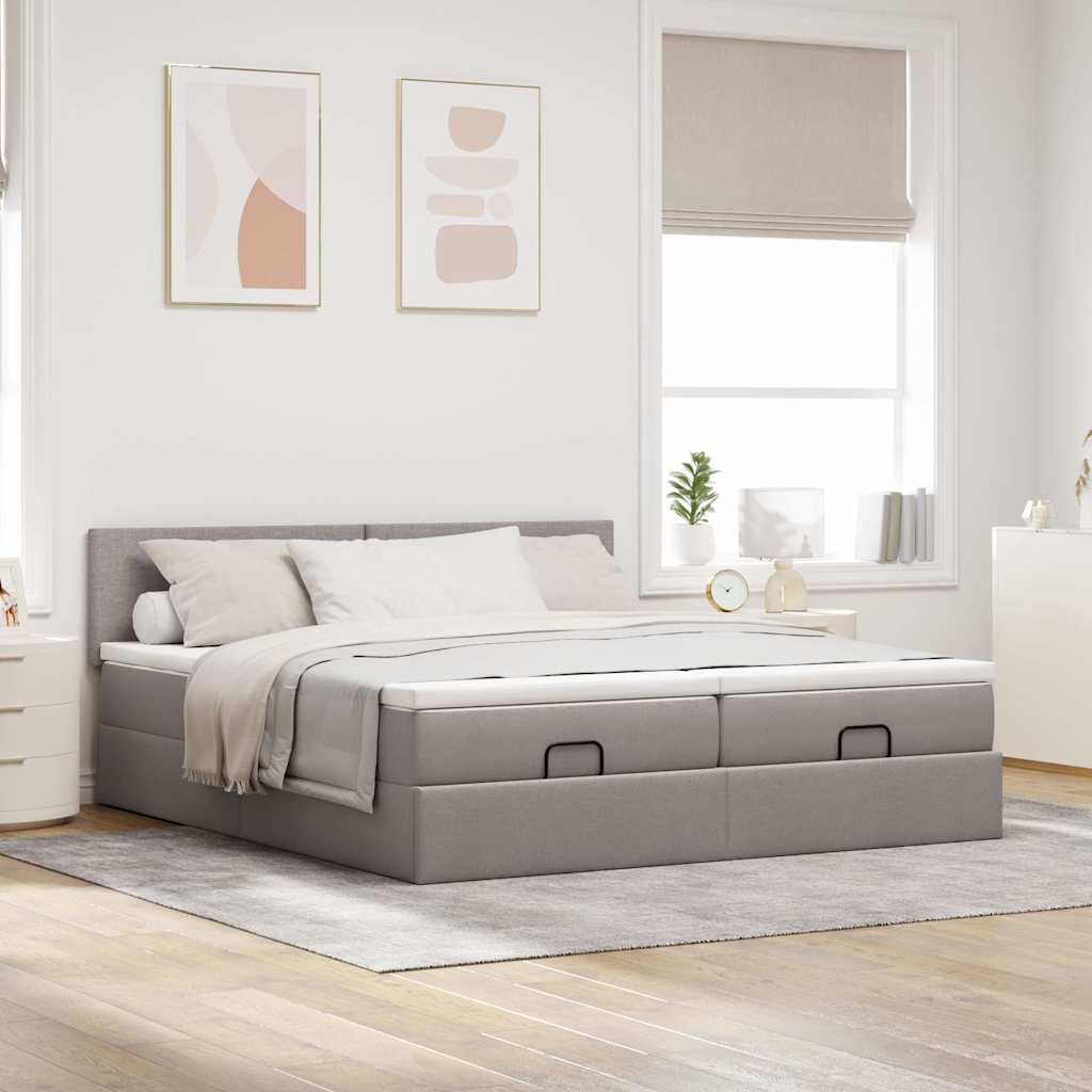 osmannisk sengeramme med madrasser 160x200 cm stof gråbrun - Image 4