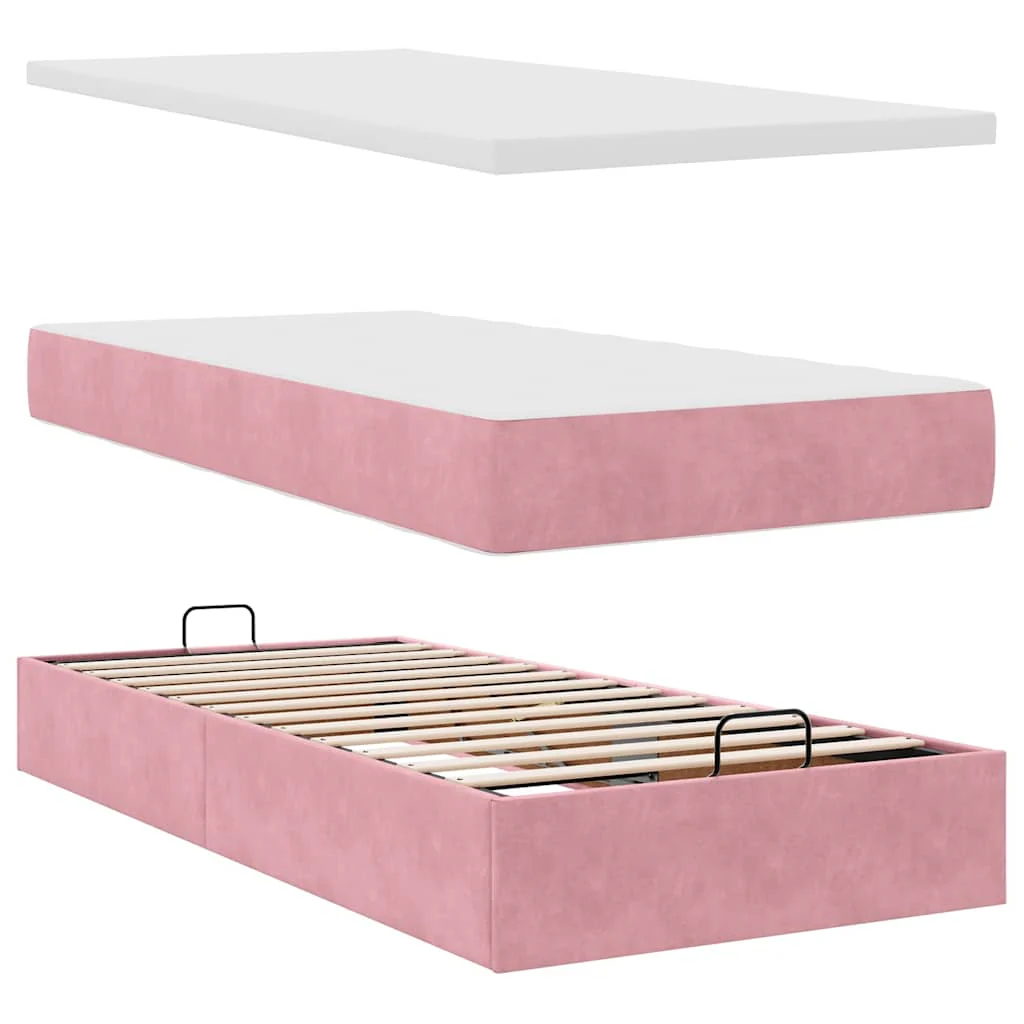 osmannisk sengeramme med madrasser 200x200 cm fløjl lyserød - Image 8