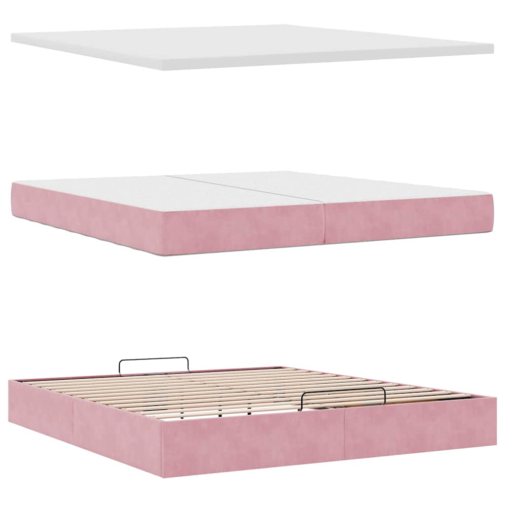 osmannisk sengeramme med madrasser 200x200 cm fløjl lyserød - Image 10