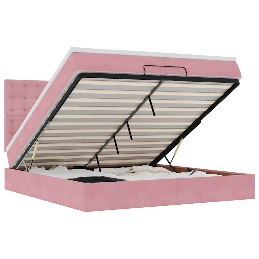 osmannisk sengeramme med madrasser 200x200 cm fløjl lyserød - Image 2