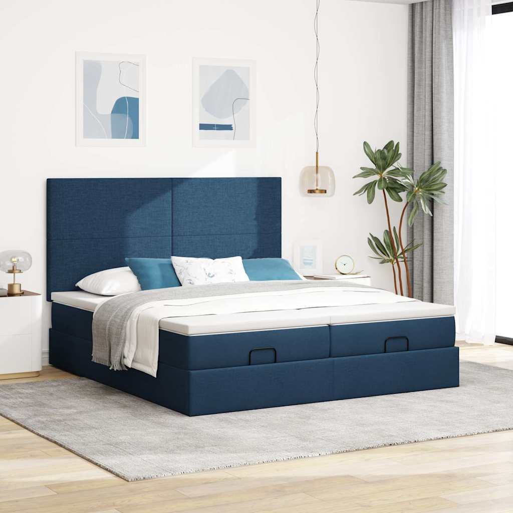 osmannisk sengeramme med madrasser 200x200 cm stof blå - Image 4