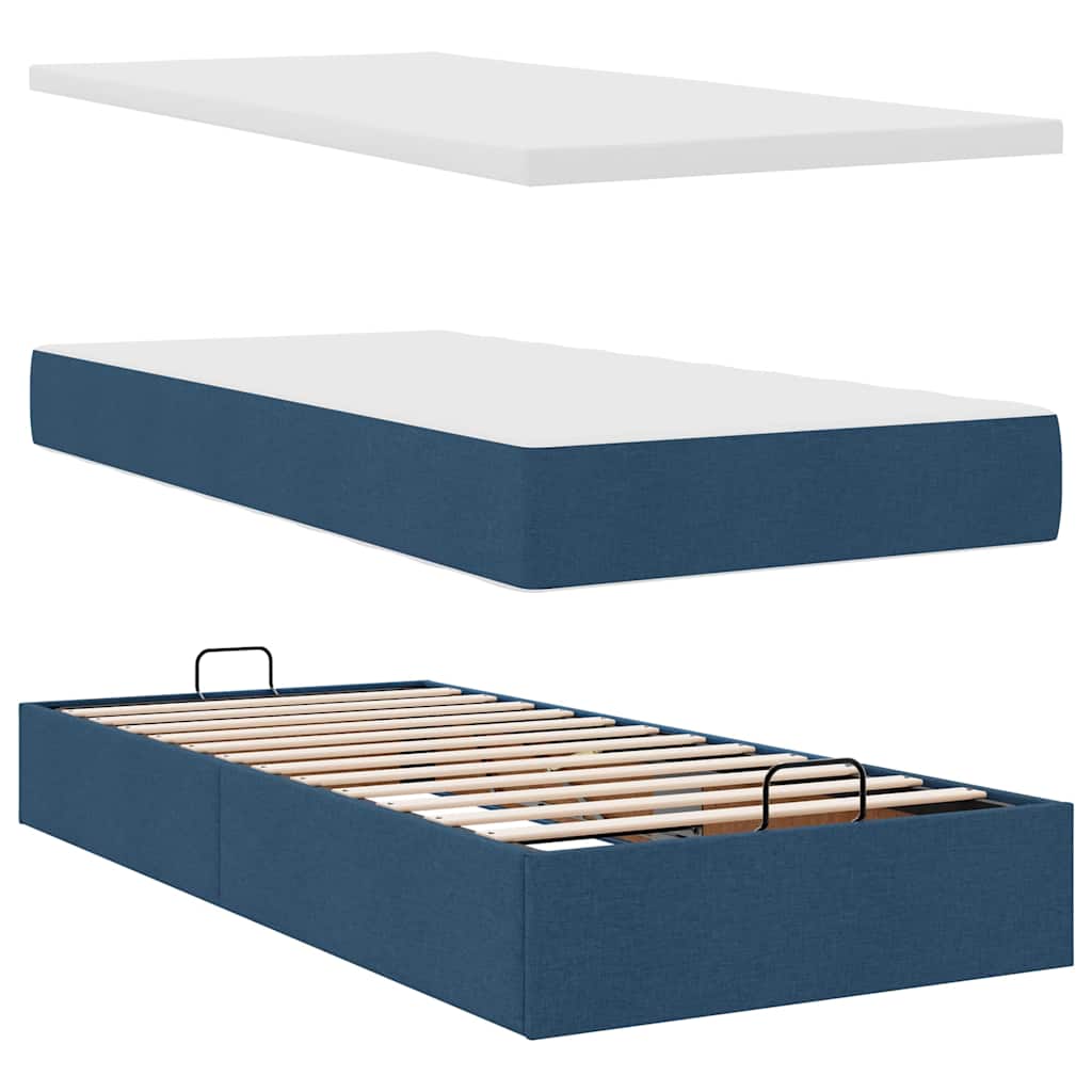 osmannisk sengeramme med madrasser 200x200 cm stof blå - Image 10