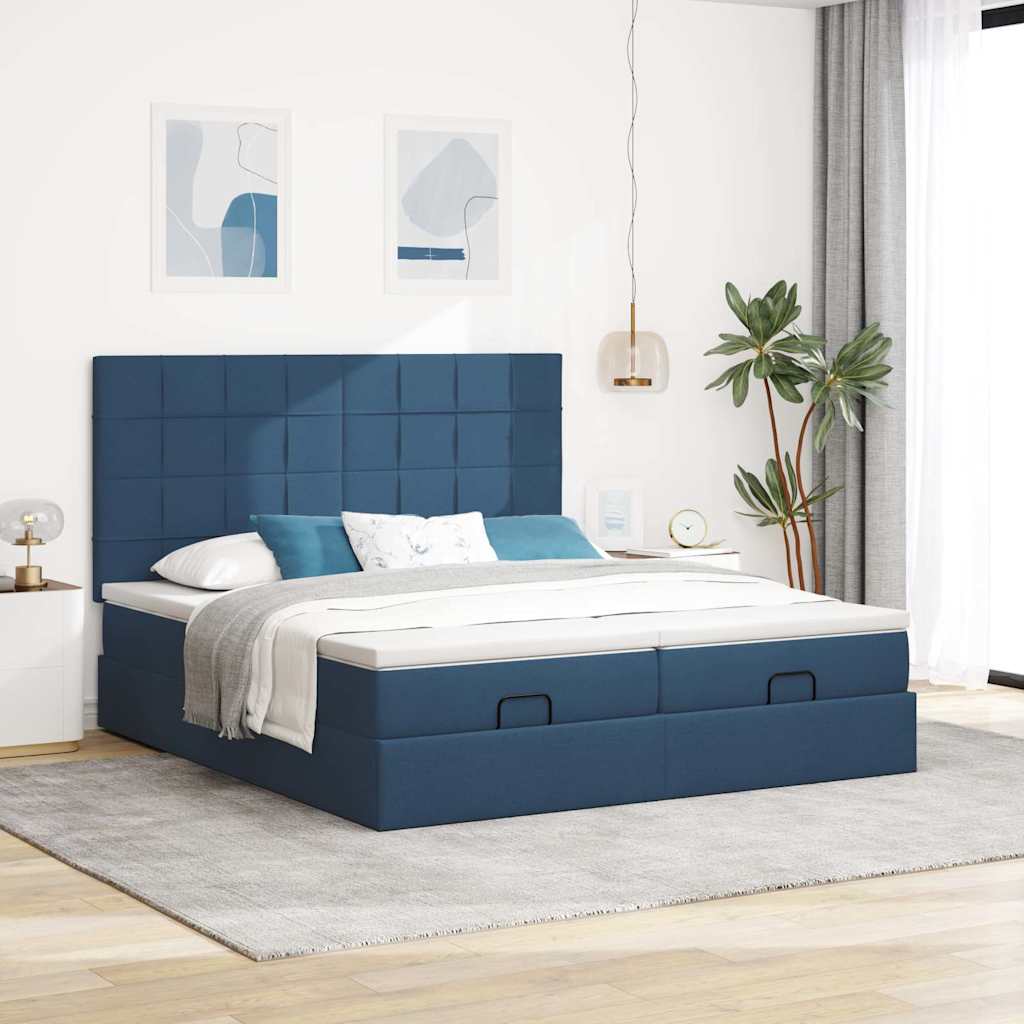 osmannisk sengeramme med madrasser 200x200 cm stof blå - Image 3