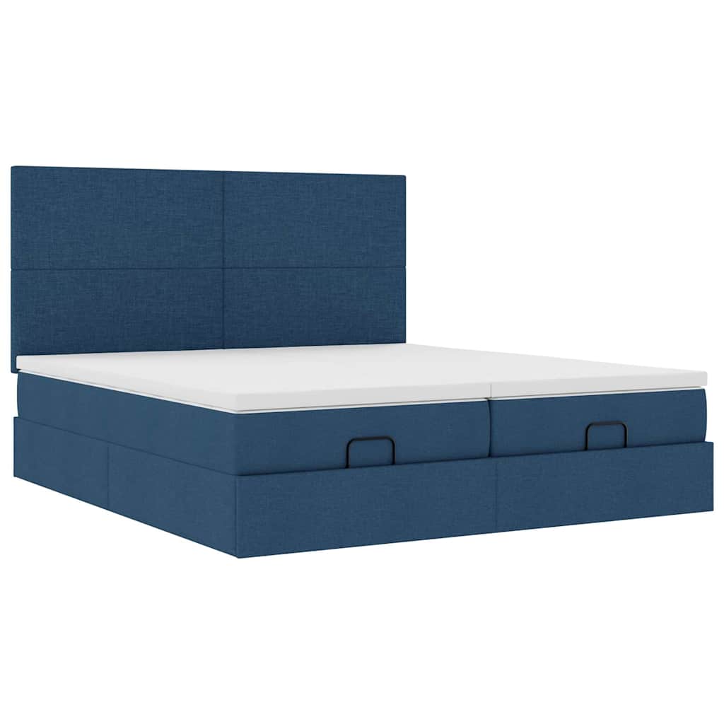 osmannisk sengeramme med madrasser 200x200 cm stof blå - Image 6