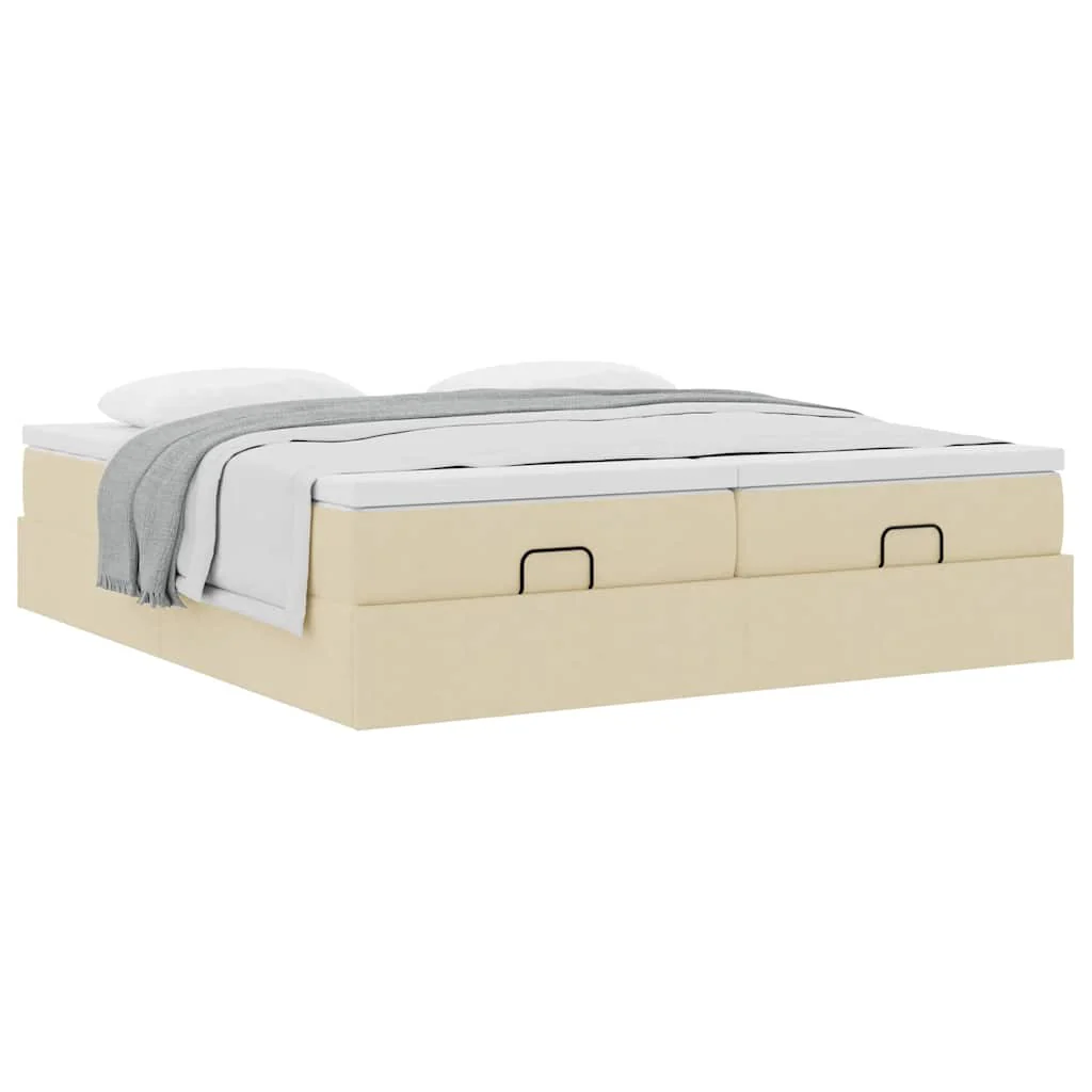 osmannisk sengeramme med madrasser 200x200 cm stof cremefarvet - Image 5