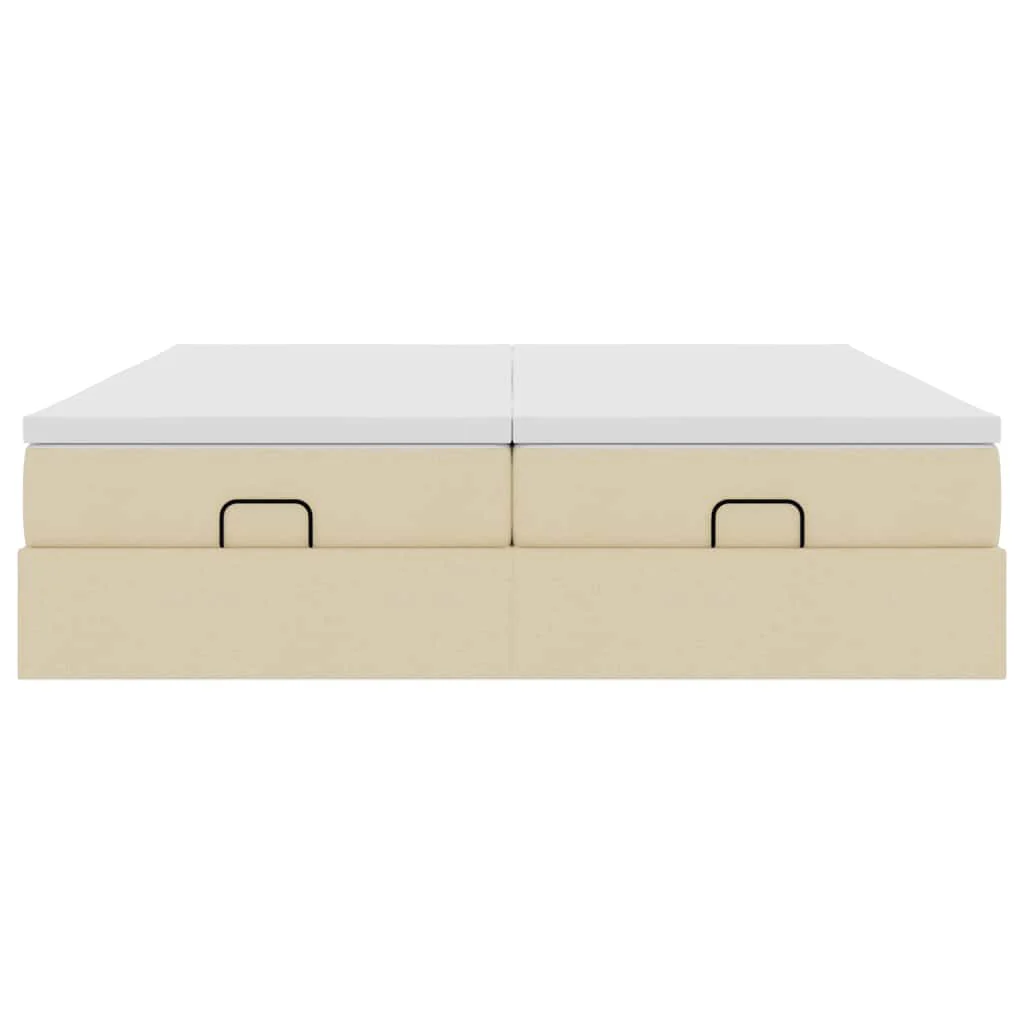 osmannisk sengeramme med madrasser 200x200 cm stof cremefarvet - Image 7
