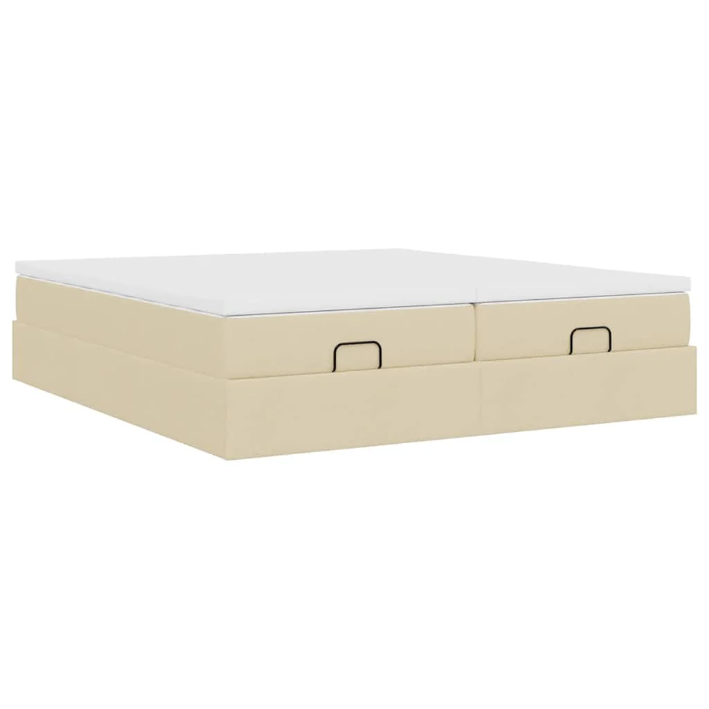osmannisk sengeramme med madrasser 200x200 cm stof cremefarvet - Image 9