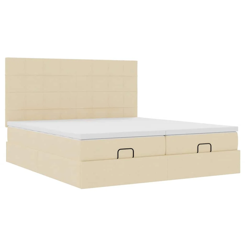 osmannisk sengeramme med madrasser 200x200 cm stof cremefarvet - Image 6
