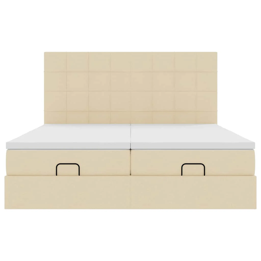 osmannisk sengeramme med madrasser 200x200 cm stof cremefarvet - Image 7