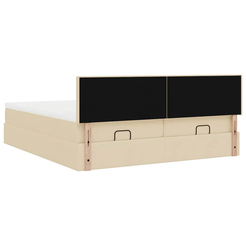 osmannisk sengeramme med madrasser 200x200 cm stof cremefarvet - Image 10