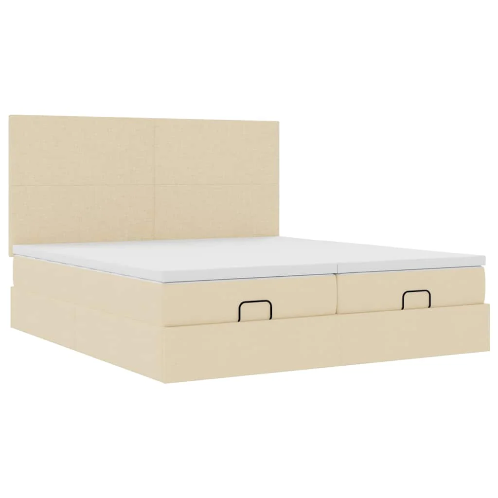 osmannisk sengeramme med madrasser 200x200 cm stof cremefarvet - Image 6