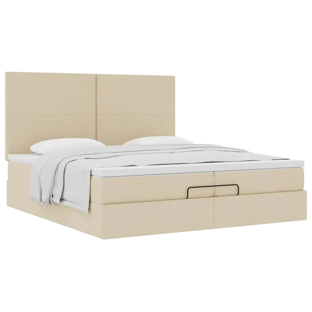 osmannisk sengeramme med madrasser 200x200 cm stof cremefarvet - Image 4