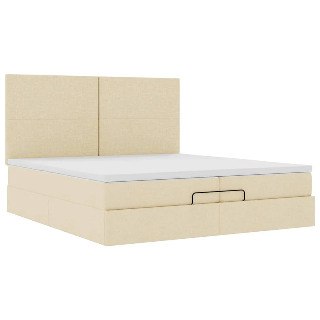 osmannisk sengeramme med madrasser 200x200 cm stof cremefarvet - Image 6