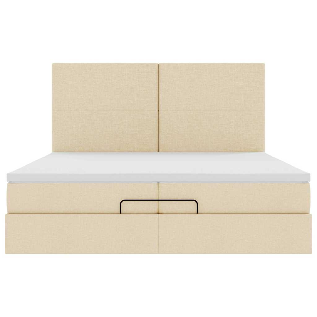 osmannisk sengeramme med madrasser 200x200 cm stof cremefarvet - Image 7