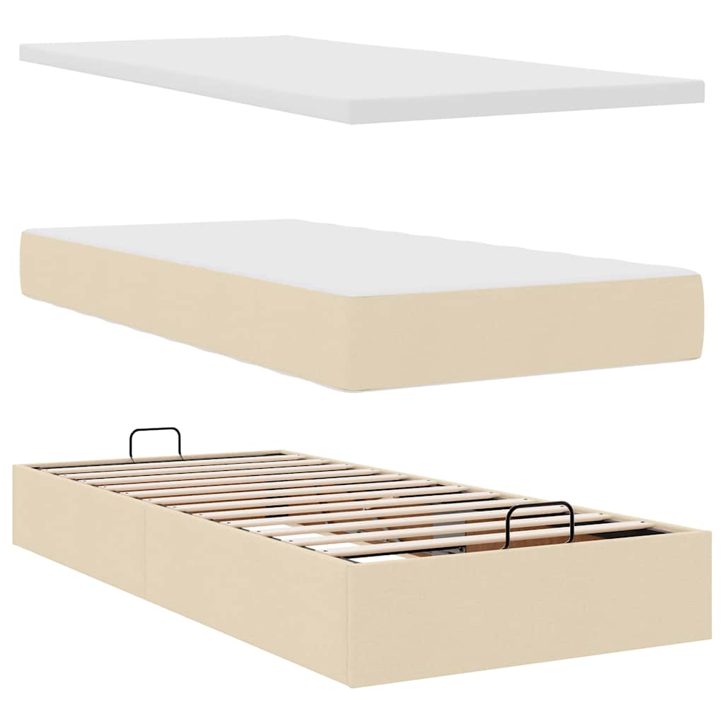 osmannisk sengeramme med madrasser 200x200 cm stof cremefarvet - Image 8