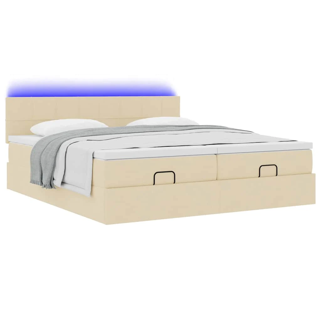 osmannisk sengeramme med madrasser 200x200 cm stof cremefarvet - Image 6