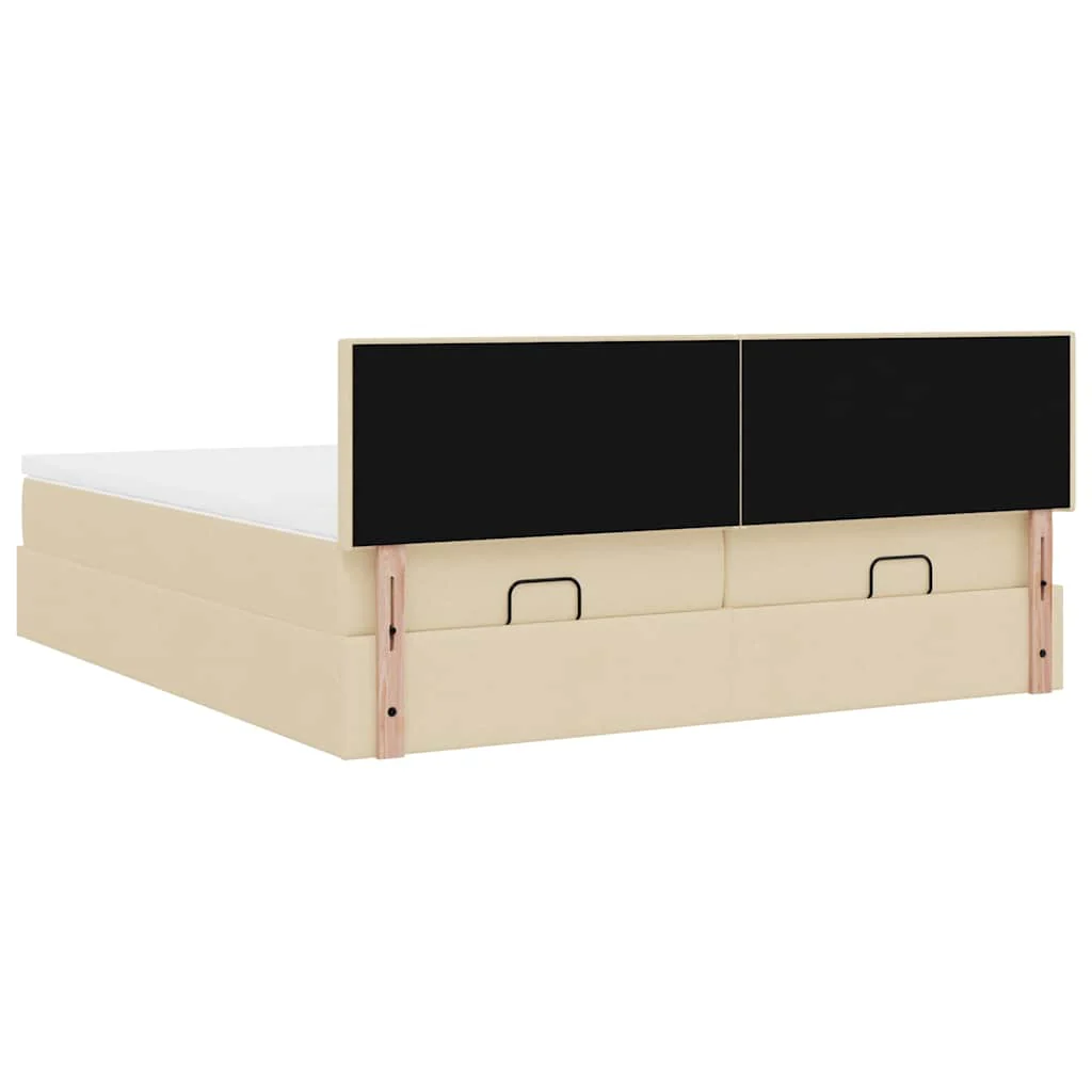 osmannisk sengeramme med madrasser 200x200 cm stof cremefarvet - Image 10