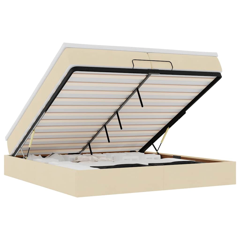 osmannisk sengeramme med madrasser 200x200 cm stof cremefarvet - Image 2