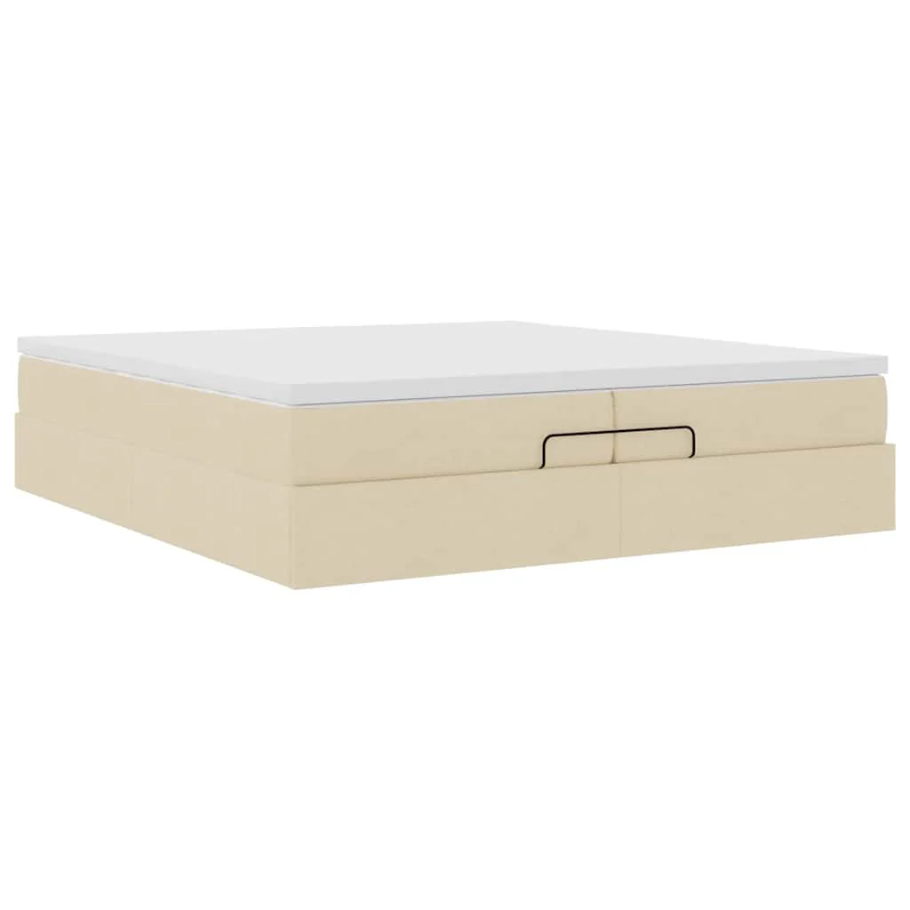 osmannisk sengeramme med madrasser 200x200 cm stof cremefarvet - Image 6