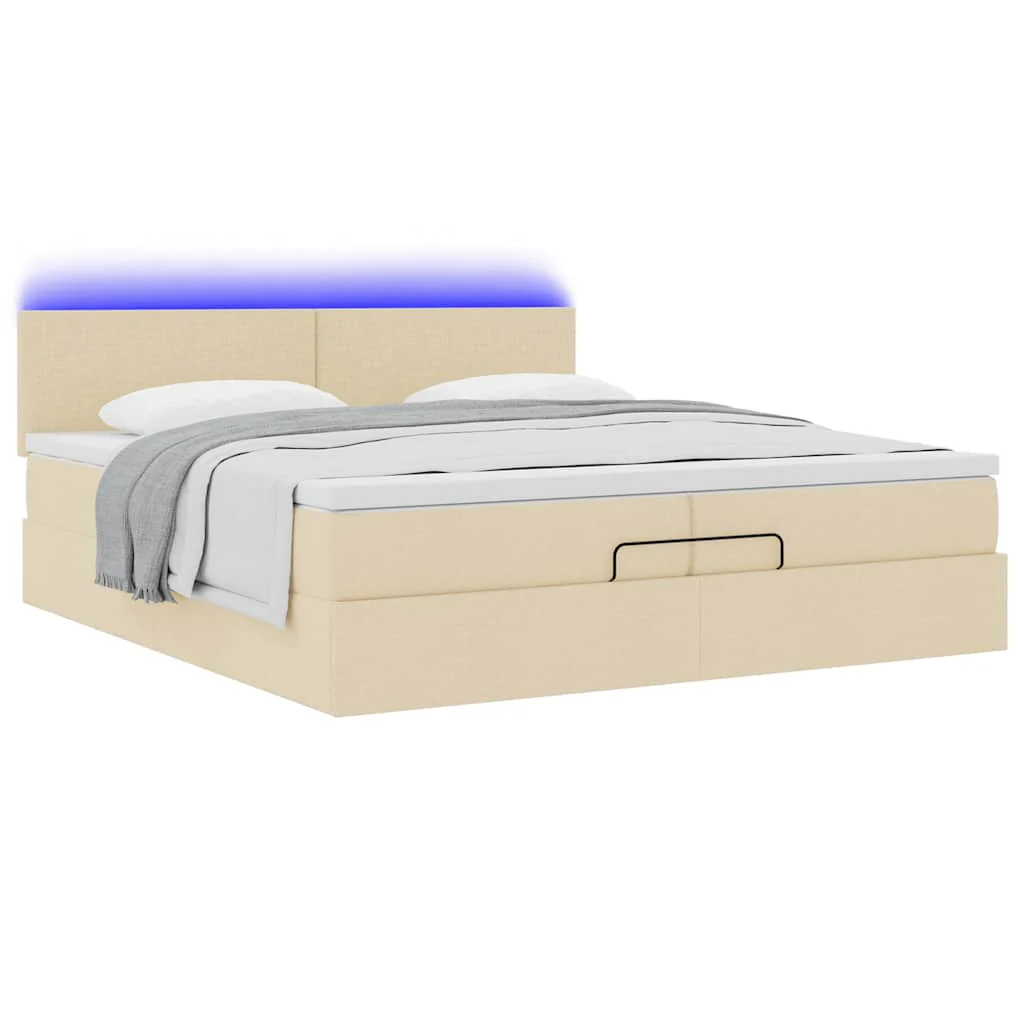 osmannisk sengeramme med madrasser 200x200 cm stof cremefarvet - Image 6