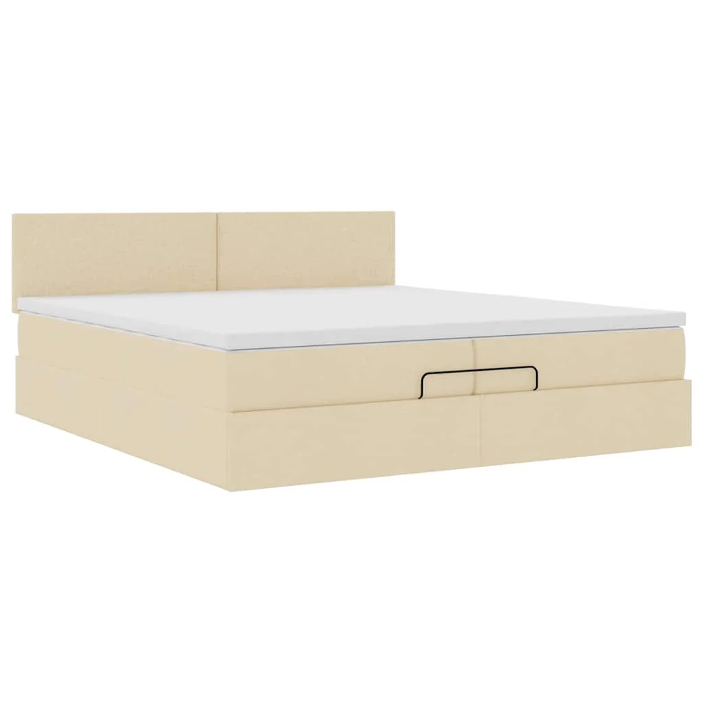 osmannisk sengeramme med madrasser 200x200 cm stof cremefarvet - Image 7