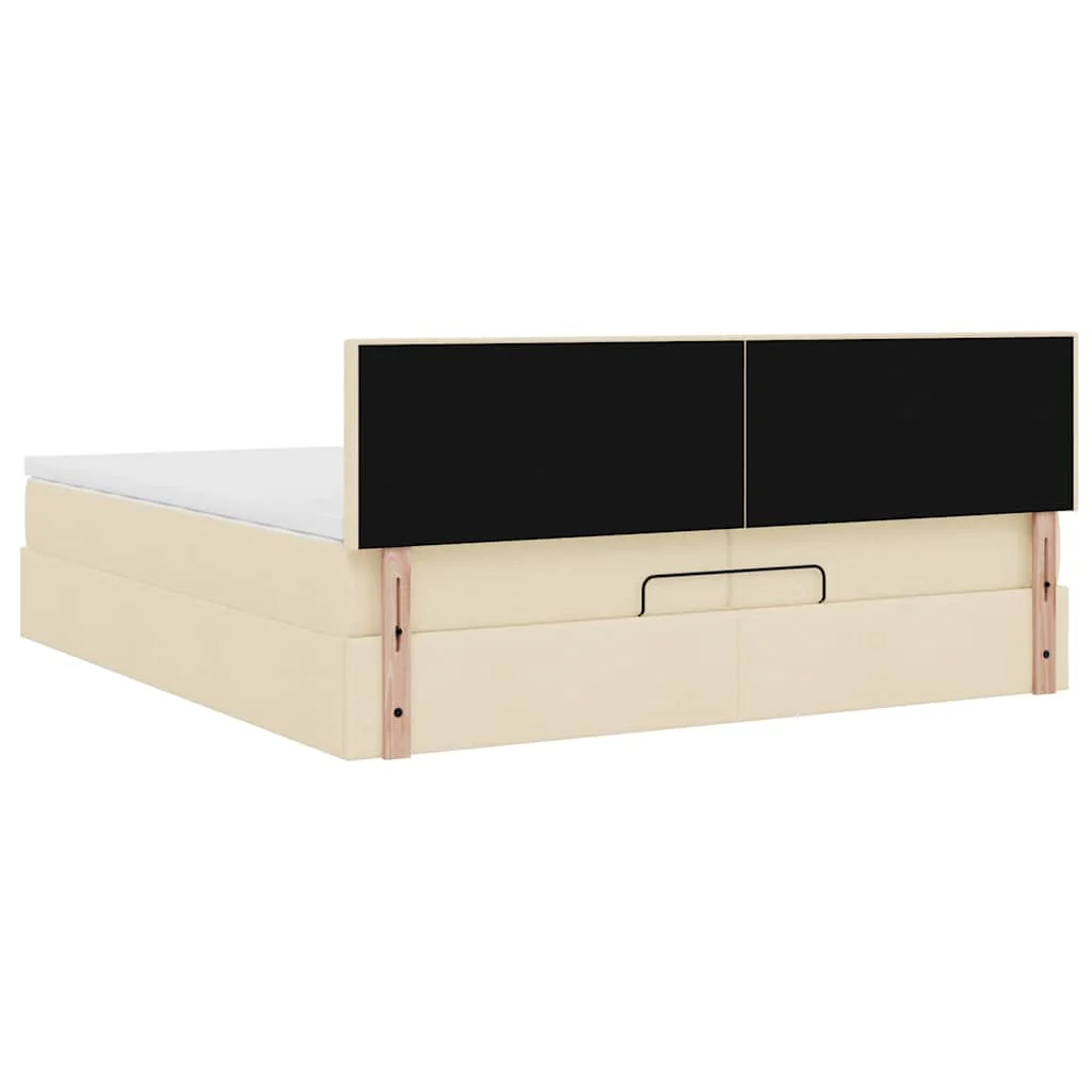 osmannisk sengeramme med madrasser 200x200 cm stof cremefarvet - Image 9