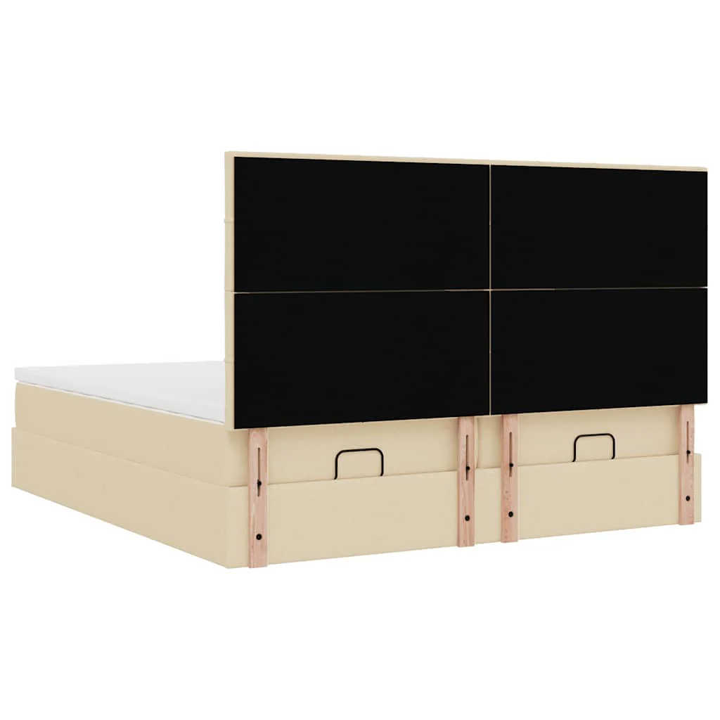 osmannisk sengeramme med madrasser 200x200 cm stof cremefarvet - Image 9