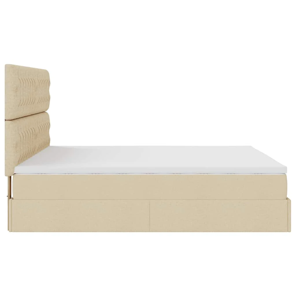 osmannisk sengeramme med madrasser 200x200 cm stof cremefarvet - Image 10