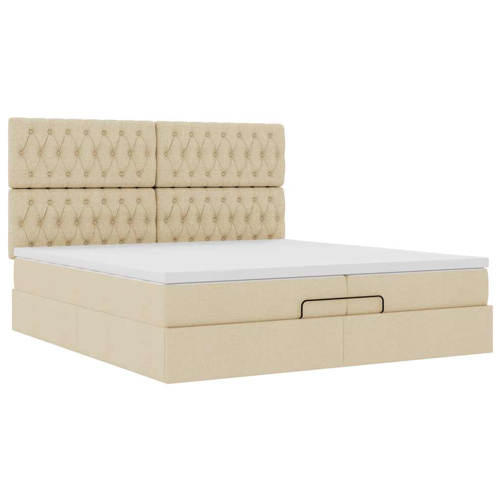 osmannisk sengeramme med madrasser 200x200 cm stof cremefarvet - Image 7
