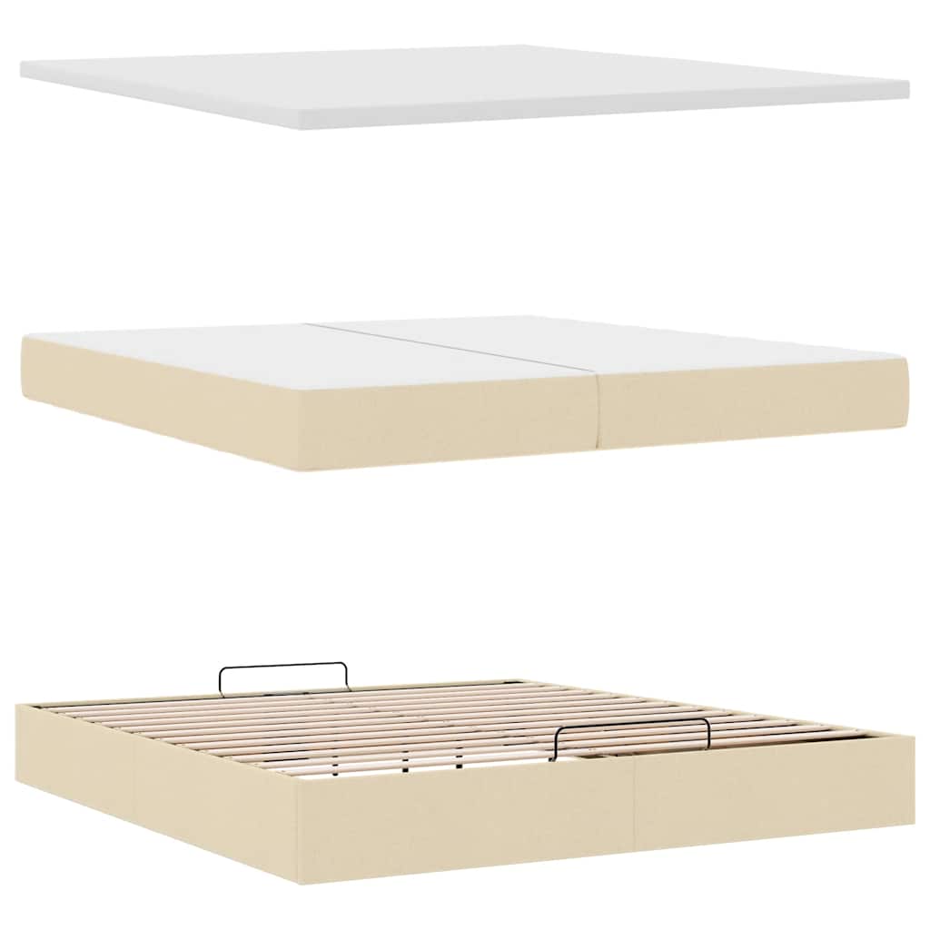 osmannisk sengeramme med madrasser 200x200 cm stof cremefarvet - Image 8