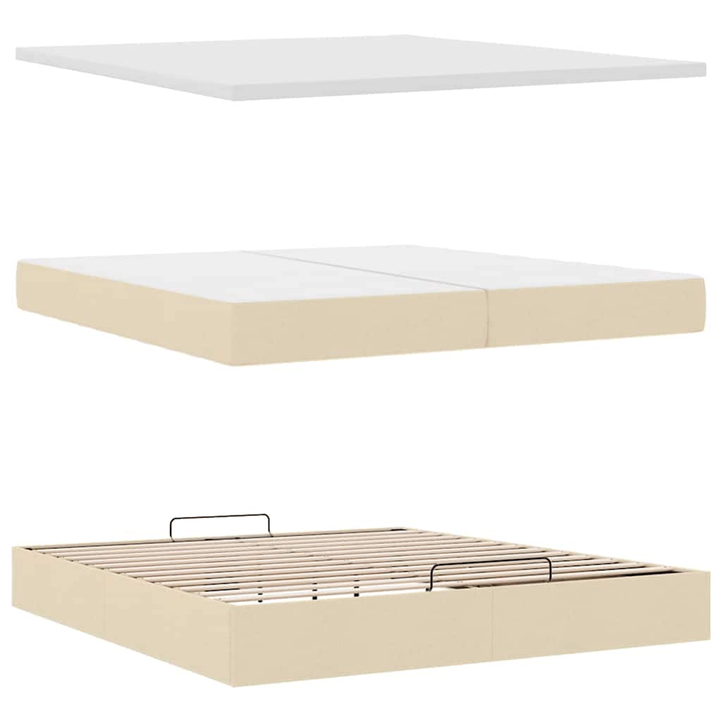 osmannisk sengeramme med madrasser 200x200 cm stof cremefarvet - Image 8
