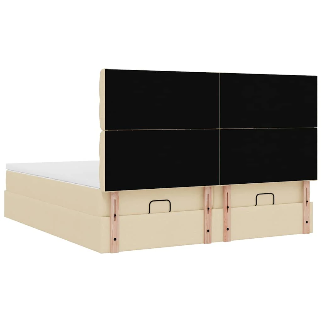osmannisk sengeramme med madrasser 200x200 cm stof cremefarvet - Image 8