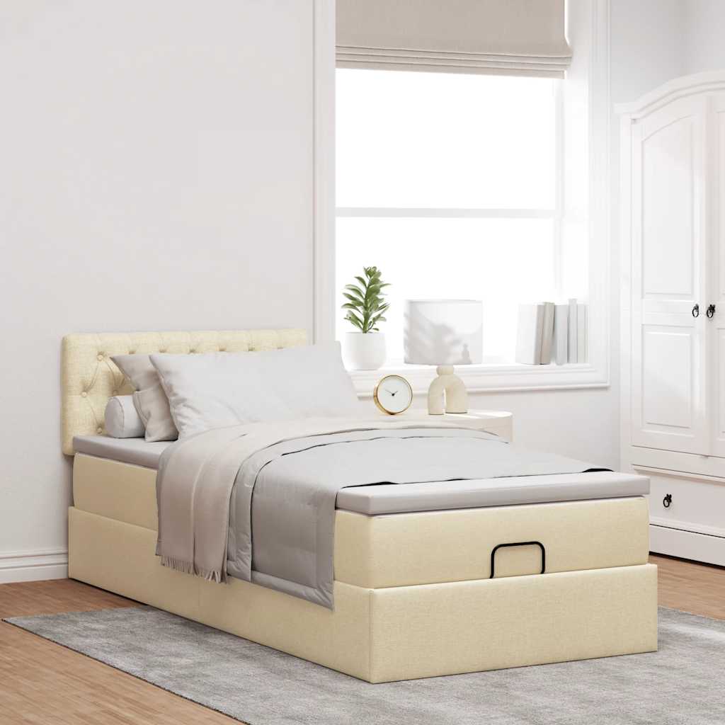 ottoman seng med madras 100x200 cm stof cremefarvet - Image 3