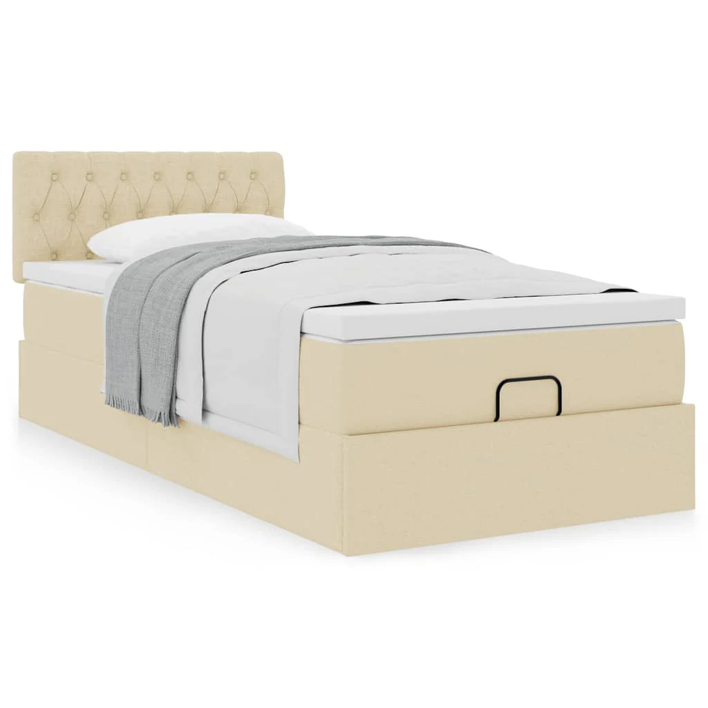 ottoman seng med madras 100x200 cm stof cremefarvet - Image 4