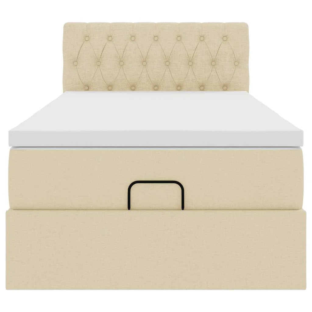 ottoman seng med madras 100x200 cm stof cremefarvet - Image 7