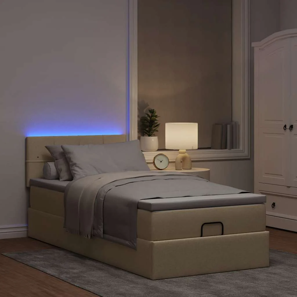 ottoman seng med madras 100x200 cm stof cremefarvet - Image 3