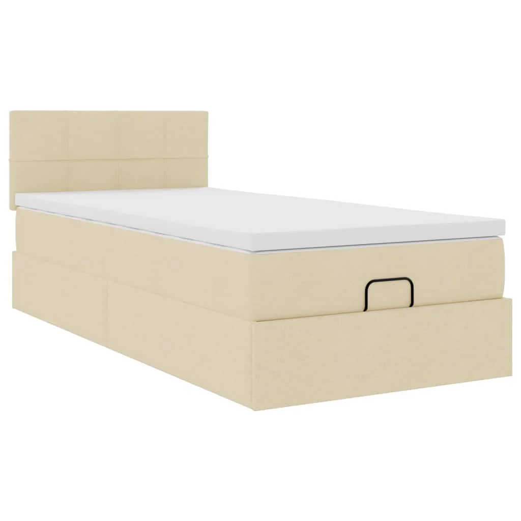 ottoman seng med madras 100x200 cm stof cremefarvet - Image 7