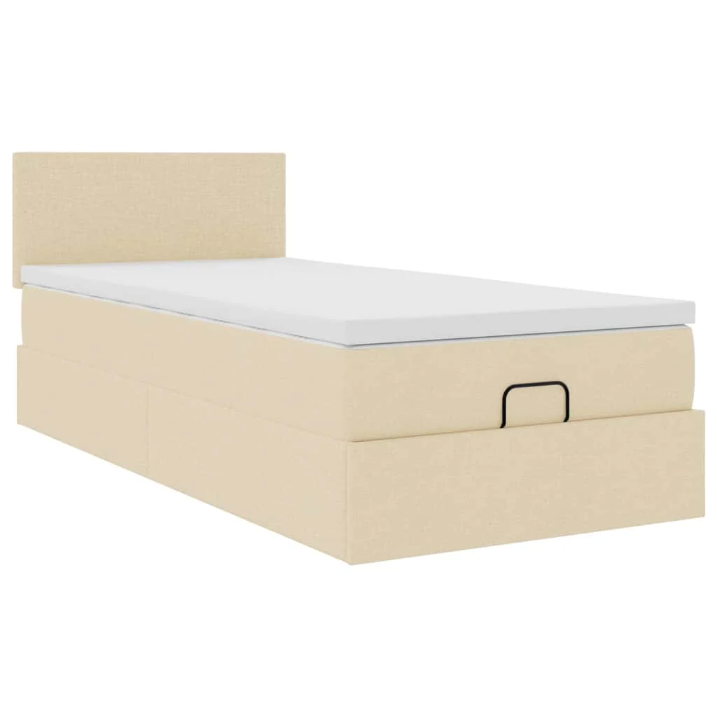 ottoman seng med madras 100x200 cm stof cremefarvet - Image 7