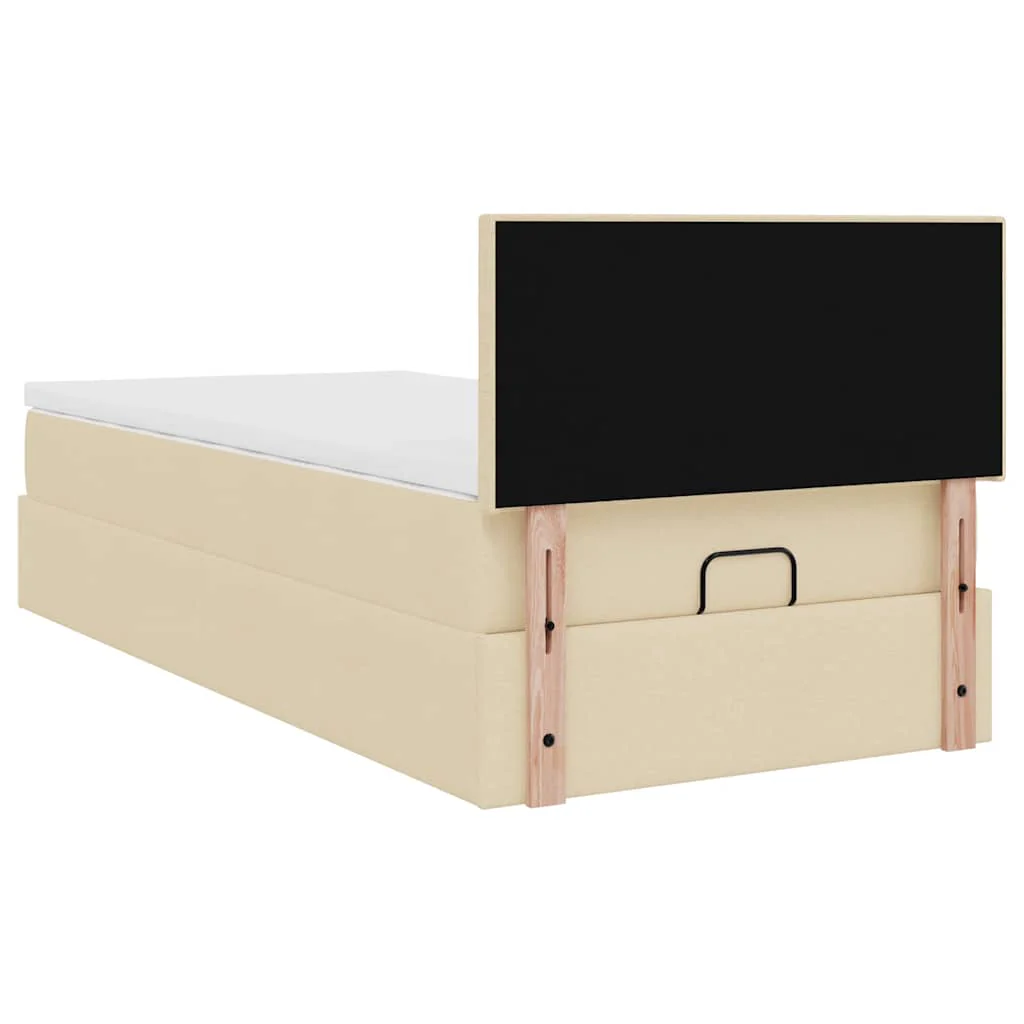 ottoman seng med madras 100x200 cm stof cremefarvet - Image 10