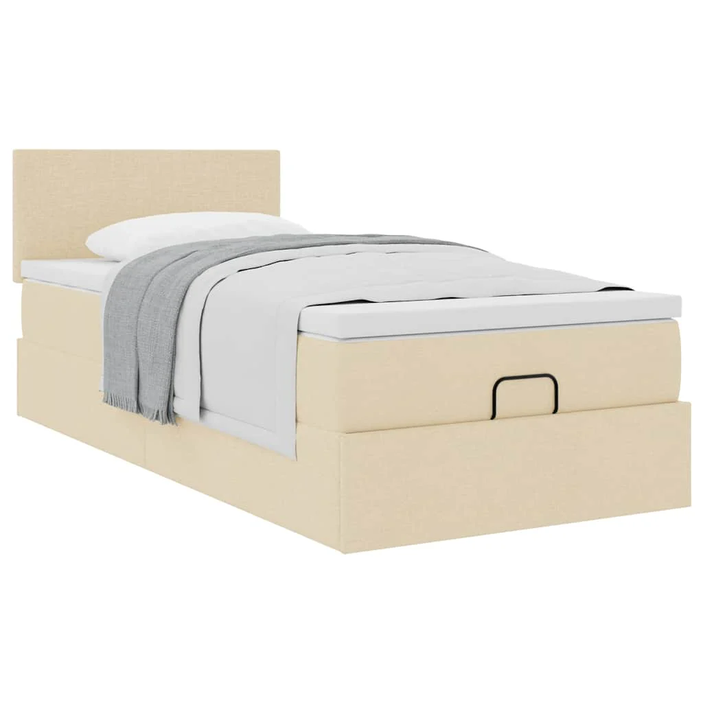 ottoman seng med madras 100x200 cm stof cremefarvet - Image 5