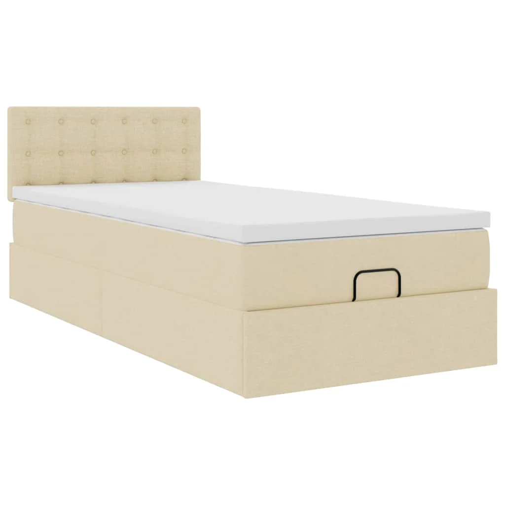 ottoman seng med madras 100x200 cm stof cremefarvet - Image 7