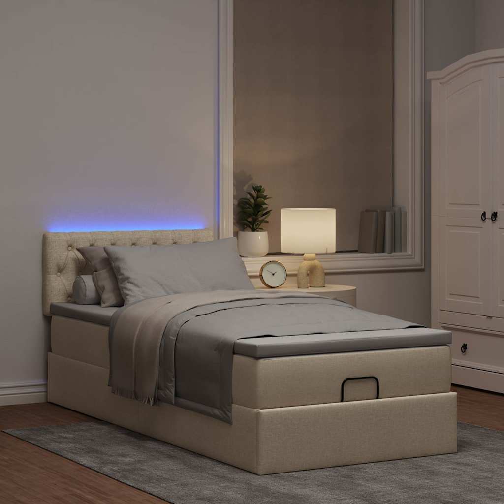 ottoman seng med madras 100x200 cm stof cremefarvet - Image 3