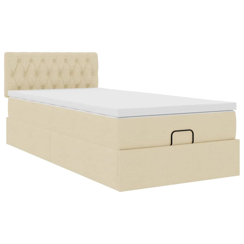 ottoman seng med madras 100x200 cm stof cremefarvet - Image 7