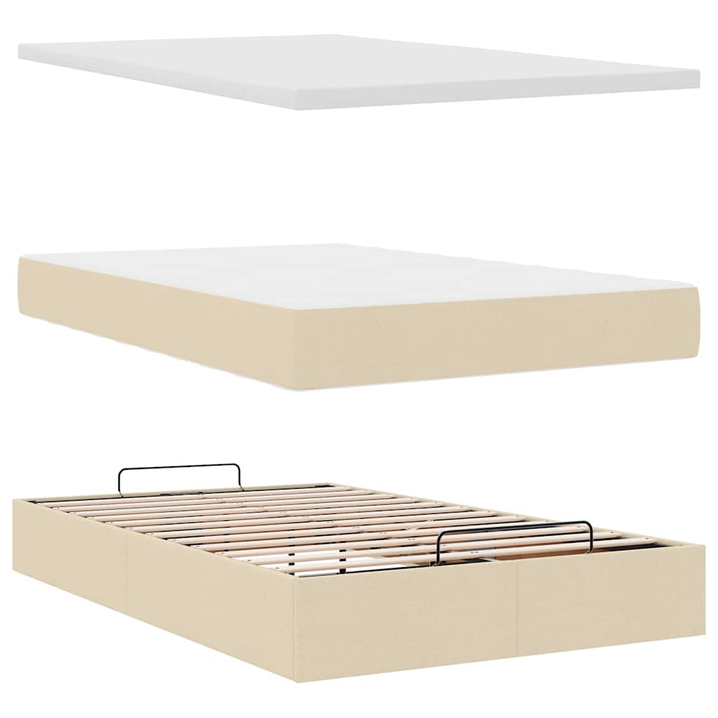 ottoman seng med madras & LEDs 120x190cm stof cremefarvet - Image 8