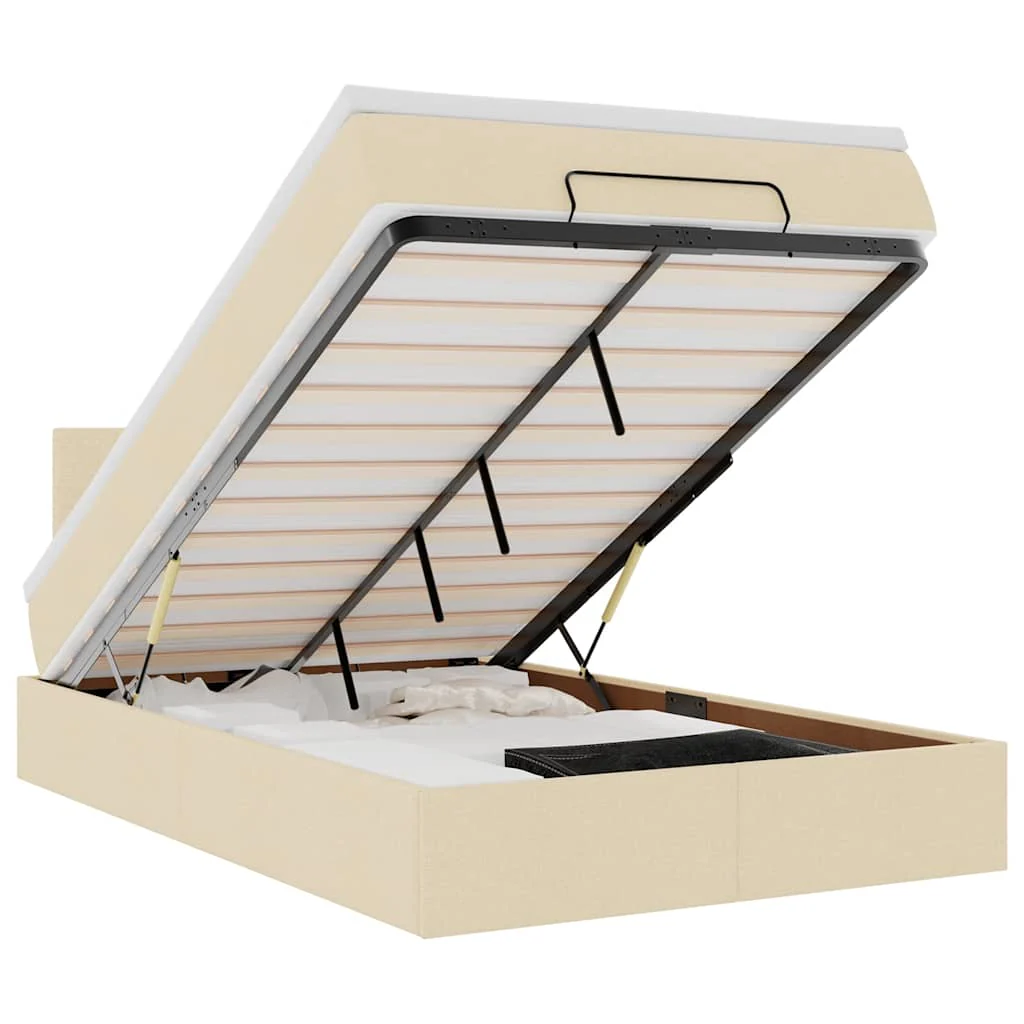 ottoman seng med madras & LEDs 120x190cm stof cremefarvet - Image 2